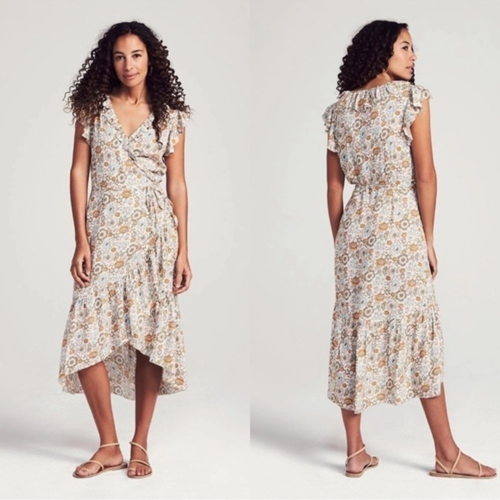 Faherty Brand Carmen Floral Ruffle Wrap MIDI Dress